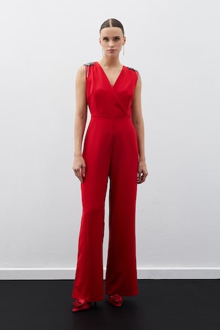 Sateen Aksesuar Detaylı Tulum - Kırmızı