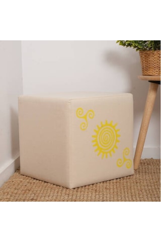 Sunny Puf-sarı Baskılı 40x40x40 Cm Bej