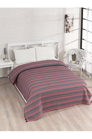 Pamuklu Gri Çarşaflı Lastikli Çarşaflı Pike Takımı 200x230 Bordo