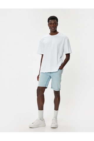 Koton Oversize Kot Şort Bermuda Cep Detaylı Pamuklu Açık İndigo 4sam40093nd Açık İndigo