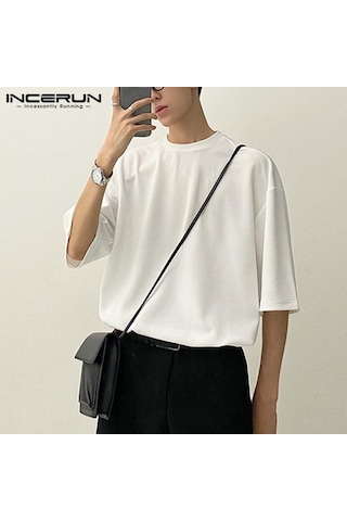 Haki Japon ve Kore Tarzı Moda Erkek Kısa Kollu Gömlek Gevşek Üstler T-shirt Artı Boyutu S-5xl Incerun Haki