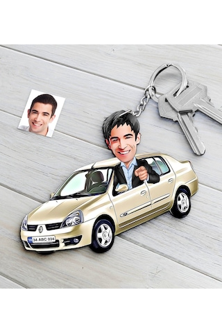 Kişiye Özel Bay Renault Symbol Figürlü Plakalı Ahşap Karikatür An