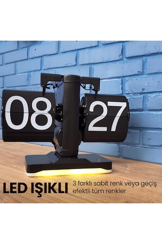 Upway Retro Modern Tarz Led Işıklı Dekoratif Lüks Hediyelik Çevirmeli Flip Masa Konsol Saati