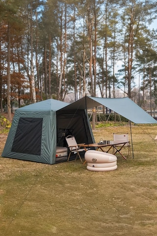 Tenteli Oxford Kumaş Şişme Çadır 4-5 Kişilik 233x233x190cm Haki