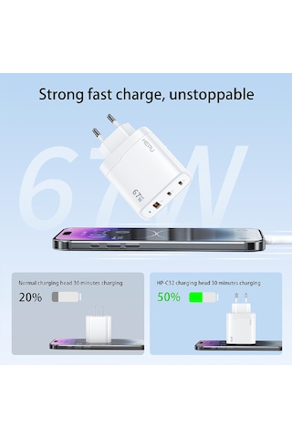 HEPU HP-C32 67W USB-C GaN Güç Adaptörü –Type-C Kablo Dahildir