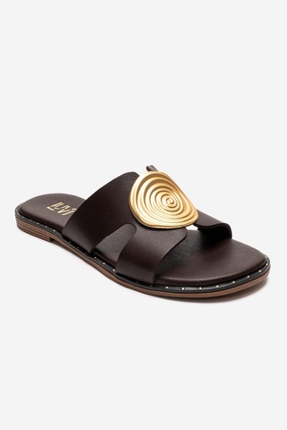 Luvishoes Nolıta Kahverengi Cilt Hakiki Deri Tokalı Kadın Terlik