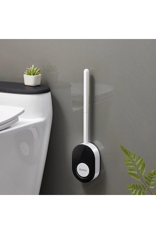 Siyah Duvara Monte Tuvalet Fırçası Tutucu, Ölü Açı Yok Silikon Tuvalet Fırçası Seti Temizleme Fırçası Banyo Aksesuarları