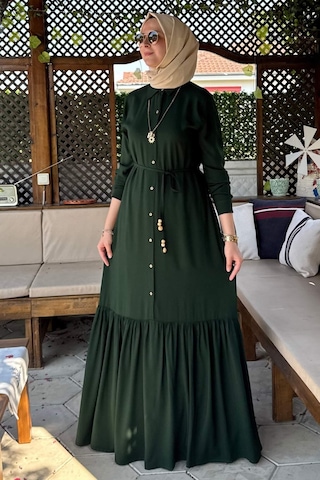 Rabia Şamlı Süreyya Gömlek Elbise Zümrüt Normal