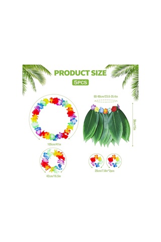 Ers Yetişkin Hawaii Kostüm Seti - Yaprak Etek & Hawaii Set - 5 Parça