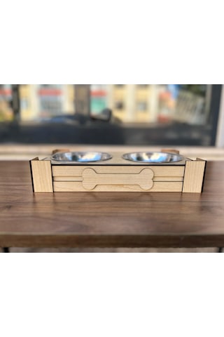Kemik Tasarımlı Ahşap Evcil Hayvan Mama Kabı