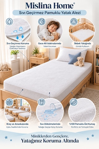 Sıvı Su Geçirmez %100 Pamuklu Alez Bebek Çocuk Yatak Koruyucu Park Beşik Kreş Anaokulu Alt Islatma 70x130