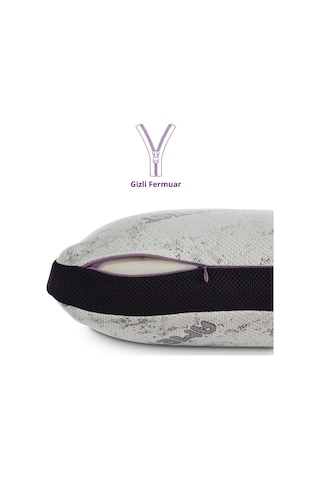 Rudu Ametist Kılıflı Visco Visko Delikli Bütün Sünger Yastık 60x40x14 Cm 1200 Gr Omuz/boyun Destekli Beyaz - Mor