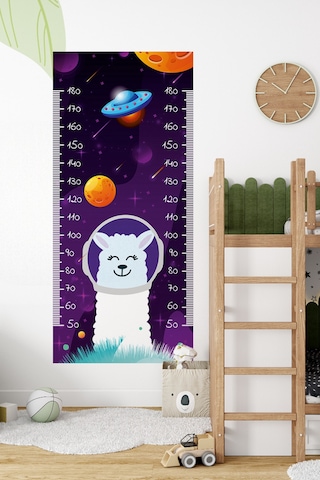 Lama Uzayda Temalı Dekoratif Çocuk Boy Ölçer Sticker Duvar Cetveli Takip Çizelgesi Mor