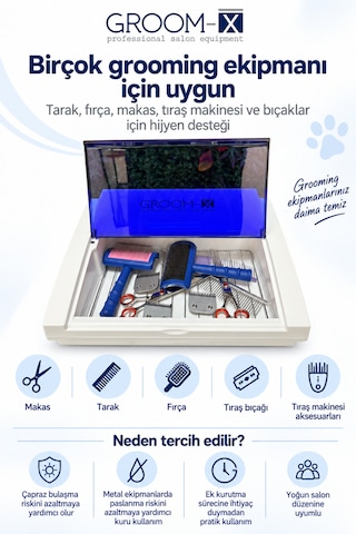 Groom-x Uv-c Ozon Etkili Pet Kuaför Makas Tarak Ve Tıraş Aleti Sterilizatör Cihazı