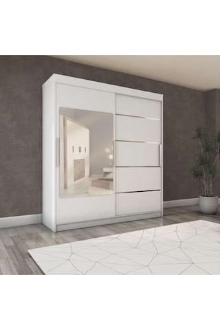 İki Kapaklı Sürgülü Gardırop 160/210 Cm Parlak Beyaz