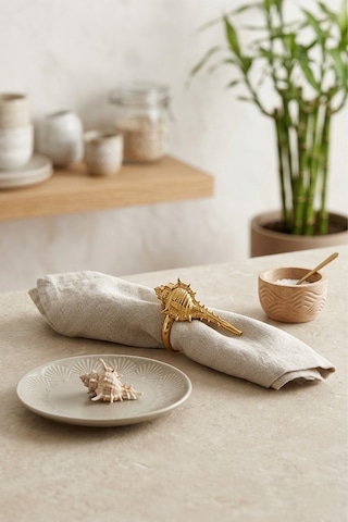 12'li Deniz Kabuğu Metal Gold Peçete Yüzüğü-napkin Ring Peçete Tutucu Altın