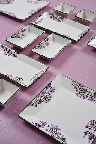 Piatti Naturali 12 Parça 4 Kişilik Lavanta Kahvaltı Takımı Handmade Sunum Set Lila