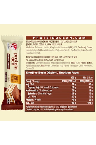 Protein Bar, Tiramisu Aromalı, 50 Gr X 12 Adet
