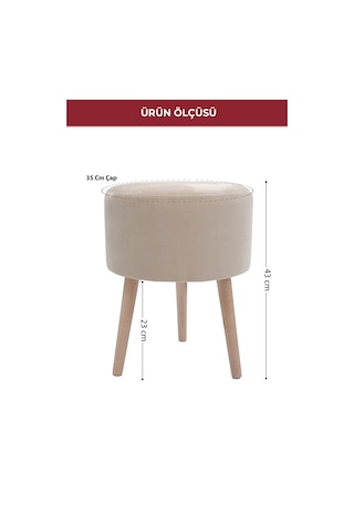 Ahşap Ayaklı Modern Tasarım Yuvarlak Puf, Tabure 6097 Krem