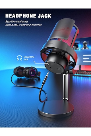 Usb Mikrofonu, Ampligame Bilgisayarı Masaüstü Kondansatör, Rgb Mikrofon, Mac/bilgisayar/ps4/ps5'te Youtube, Sessiz Düğmeli, Mikrofon Kazancı, Filtresi, Şok Montajı, Kulaklık Jakı-a8 Sku: Smg869001006