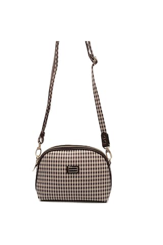 Silver Polo Sp765 Kadın Çapraz Çanta Ekose Line Kare Kahve Sarı-kahve