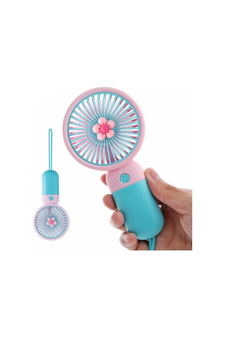 Çocuklar İçin Küçük Şarj Edilebilir Elektrikli Vantilatör Kiraz Pembesi,