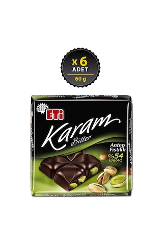 Eti Karam %54 Kakaolu Antep Fıstıklı Bitter Çikolata 6 x 60 G