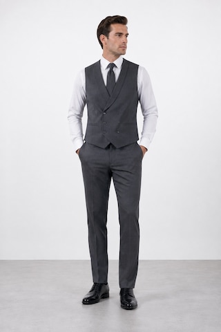 Bihan Store Erkek 6 Drop Slim Fit Yelekli Takım Elbise Çift Yırtmaç Altın Kuş Gözü - Füme Fümel