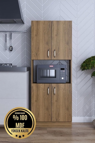 Rafineri Roma Çok Amaçlı Dolap Kapaklı Bölmeli Mikrodalga Fırın Mutfak Balkon Banyo Mdf Ceviz