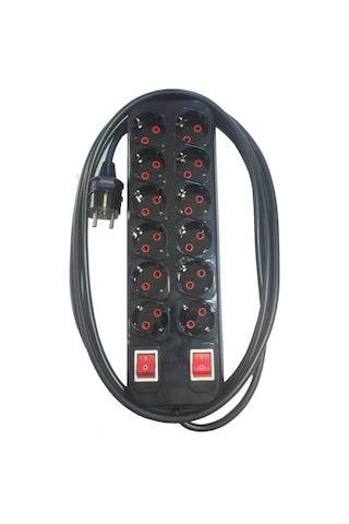 Fetih Siyah 12'li Anahtarlı Çoklu Grup Priz 1 Metre Kablolu