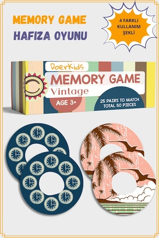 Doerkids Vintage Memory Game Eşleştirme Beceri Hafıza Oyunu 4 Farklı Kullanım