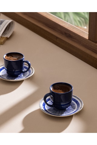 Madame Coco Kleby Nouveau 2 Kişilik 4 Parça Kahve Fincan Seti - Mavi/beyaz - 90 Ml 8684427293560 Çok Renkli