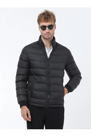 Siyah Regular Fit Kapüşonlu Casual Dokuma Pardesü Siyah