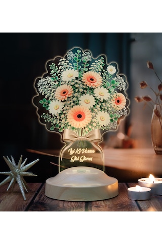 Beyaz Papatya Gerbera Çiçek Buketi Led Lamba - Anneye, Sevgiliye, Öğretmene Ve Arkadaşa Anlamlı Hediye Beyaz Papatya Buketi