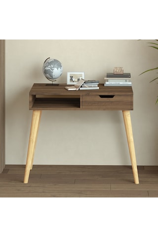 Offer Çalışma Masası, Bilgisayar Masası, Çekmeceli Kilim, Ahşap Ayak, Ev-ofis - Kahverengi Kahverengi