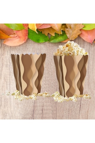 Mısır Kutusu Pop Corn Kutusu Dalgalı Kahve Tonları Desenli / 8 Parça