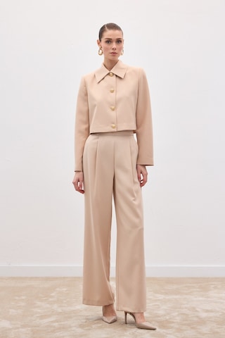Sateen Düğmeli Kısa Ceket - Bej-136590 Bej
