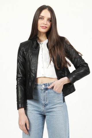 Dericlub Siena Kadın Slim Fit Hakiki Deri Mont Siyah Null Siyah