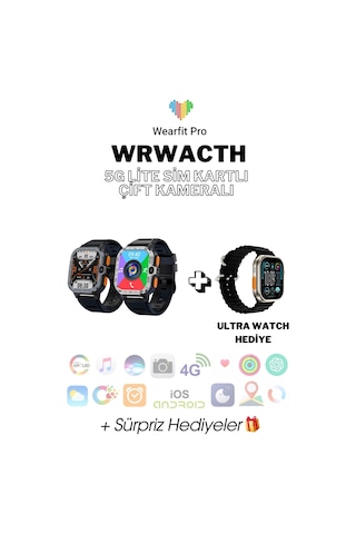 Wearfitpro Wrwatch 5g Lite Sim Kart Çift Kamera Btk Yeni Nesil Özellikler 16gb 51mm Akıllı Saat + Ultra Watch