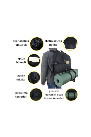 571 Collections Baggor 65 Litre Körüklü Siyah Su Geçirmez Çok Gözlü Laptop Bölmeli Erkek Bayan Okul-kampçı-seyahat-dağcı-outdoor-trekking Sırt Çantası Siyah Açık Altın
