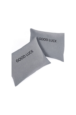 2li Yastık Kılıfı Good Luck Baskılı Füme Füme