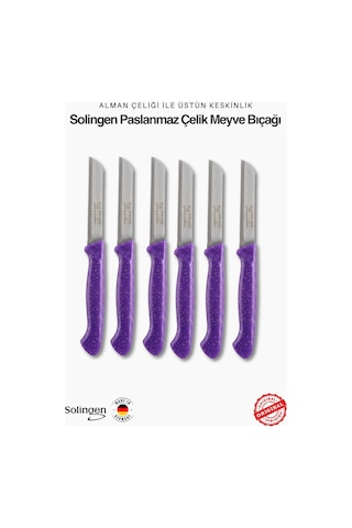 Solingen Profesyonel Mor Meyve Bıçağı Ultra Keskin Paslanmaz Çelik Mutfak Bıçağı 6'lı Set Mor