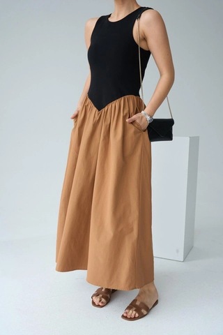 Valensdesign İki Renkli Elbise - Siyah-taba
