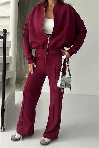 Neşeli Butik Kadın 3 İplik Şardonlu Oversize Eşofman Takımı Nbg105 Bordo
