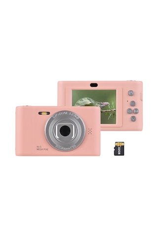 Springsun Pembe Dijital Kamera 1080p Video 50mp Çift Lens 8x Züm 2.4" Ekran 32gb Kart Dahil İç Batarya