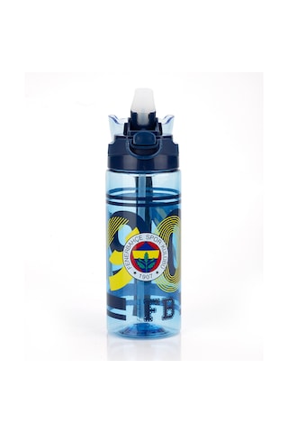 Fenerbahçe Lisanslı 500ml Pipetli Kilitli Kapaklı Mavi Su Matarası - Orijinal Fb Taraftar Suluk Sarı - Lacivert