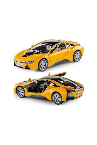 Kinsmart Bmw İ8 Metal Diecast Çek Bırak 1:34 Ölçek Araba Sarı