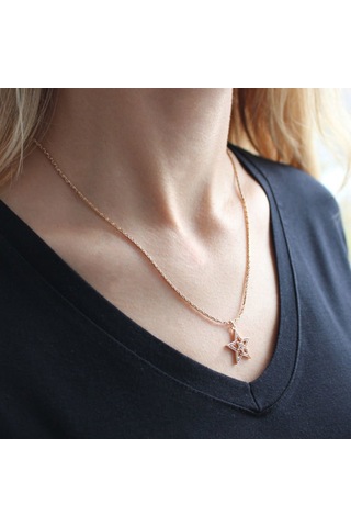 Renkli Zirkon Taşlı Gold Kolye Gold