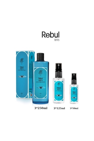 Rebul Mandarine Aqua Kolonyası Cam Şişe 3 x 250 ML + 3 x 125 ML + Sprey Kolonya 3 x 50 ML