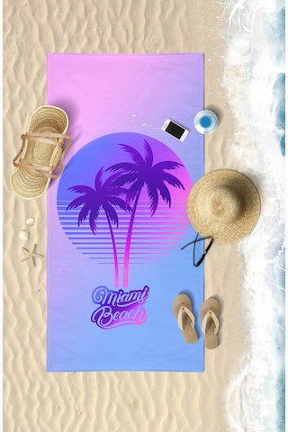 MIAMI BEACH Dijital Baskılı 75x150 Cm Plaj Havlusu Mor